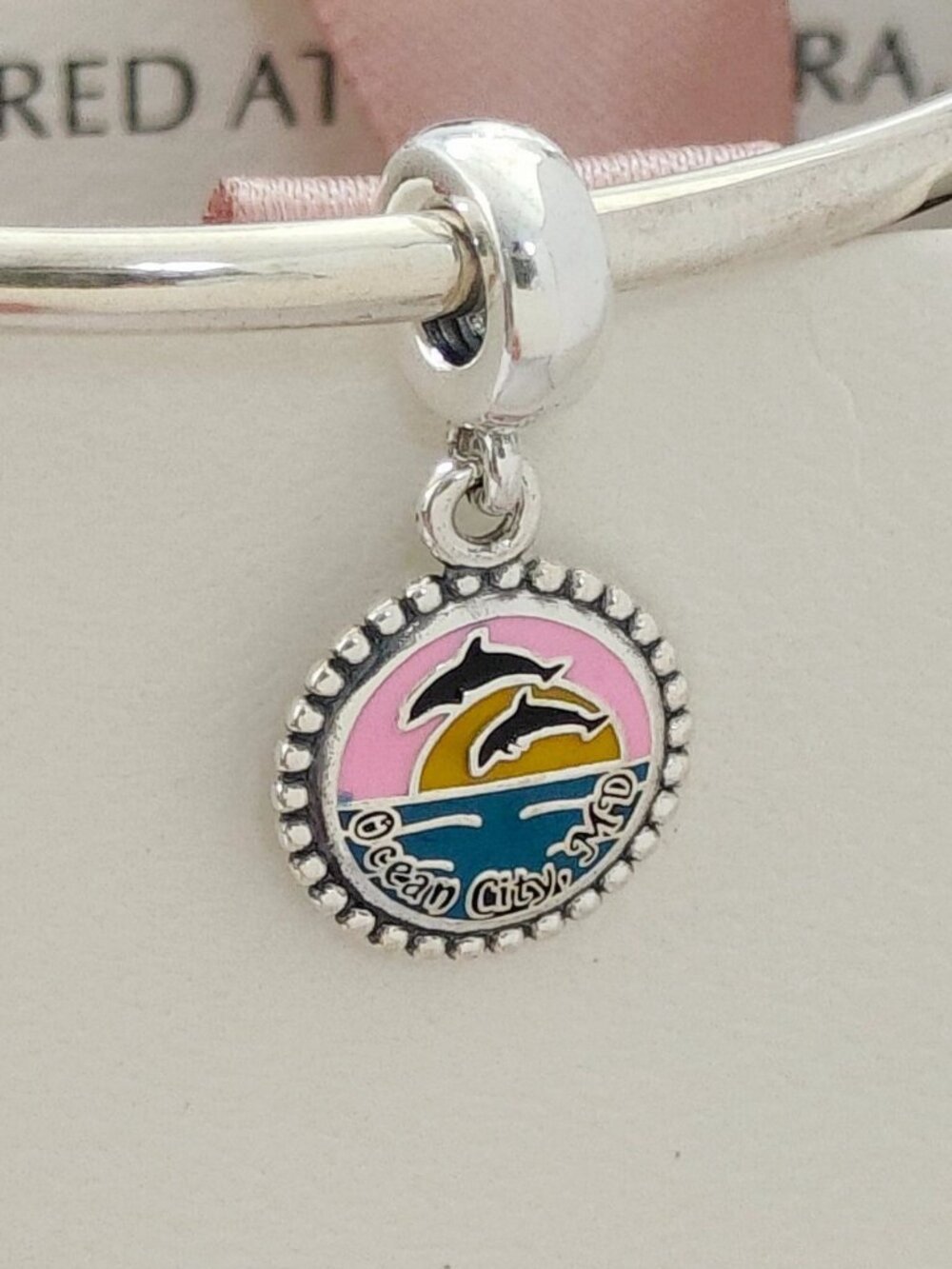 Pandora Dolphin Sunset Ocean City Maryland Exclusive Dangle Charm with box
